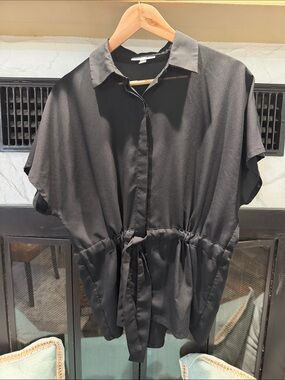 Prologue Black Drawstring Waist Short Sleeve Blouse